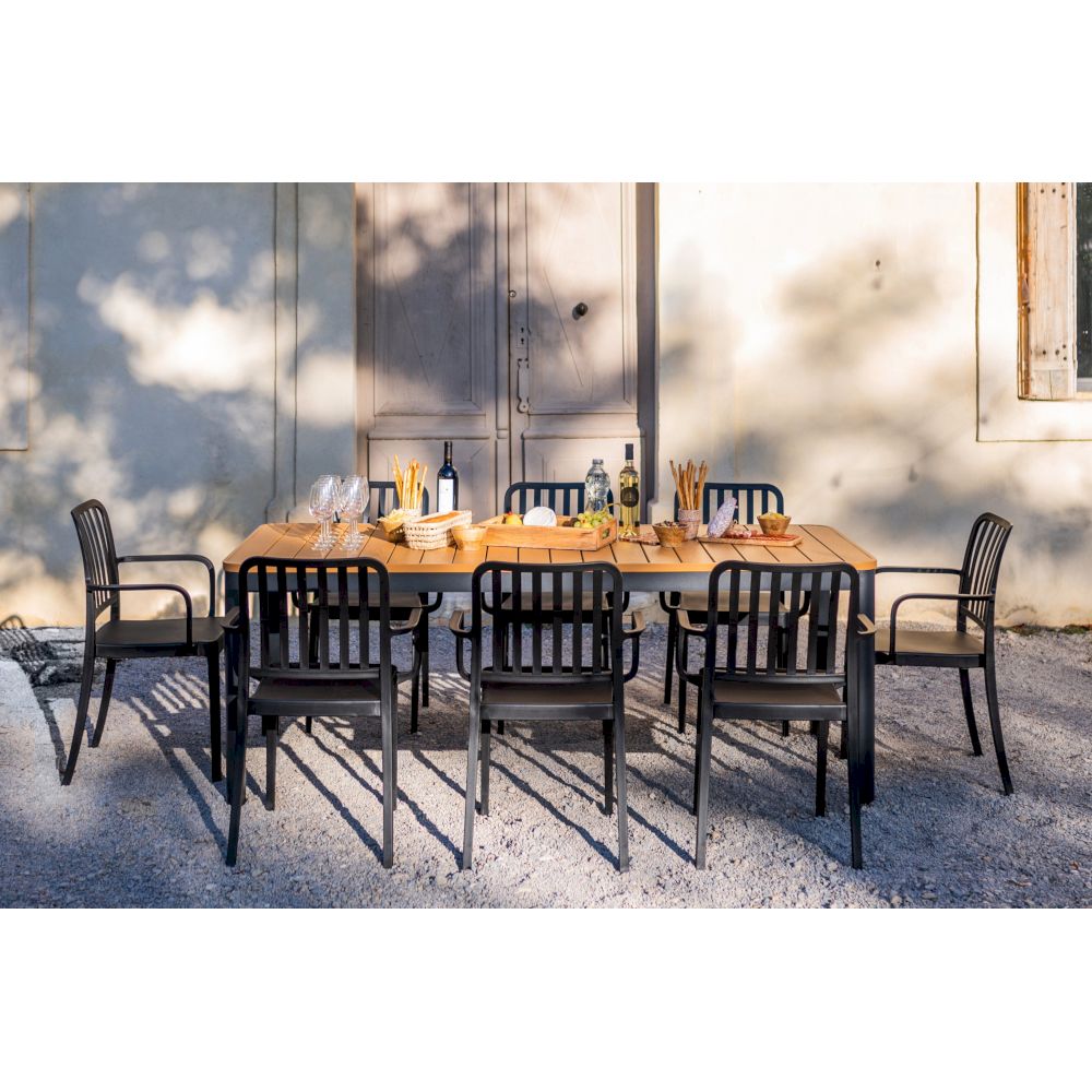 Ensemble repas Table PABLO 200cm + 8 Chaises PALOMA Noire - CEZARE - Défaut peinture