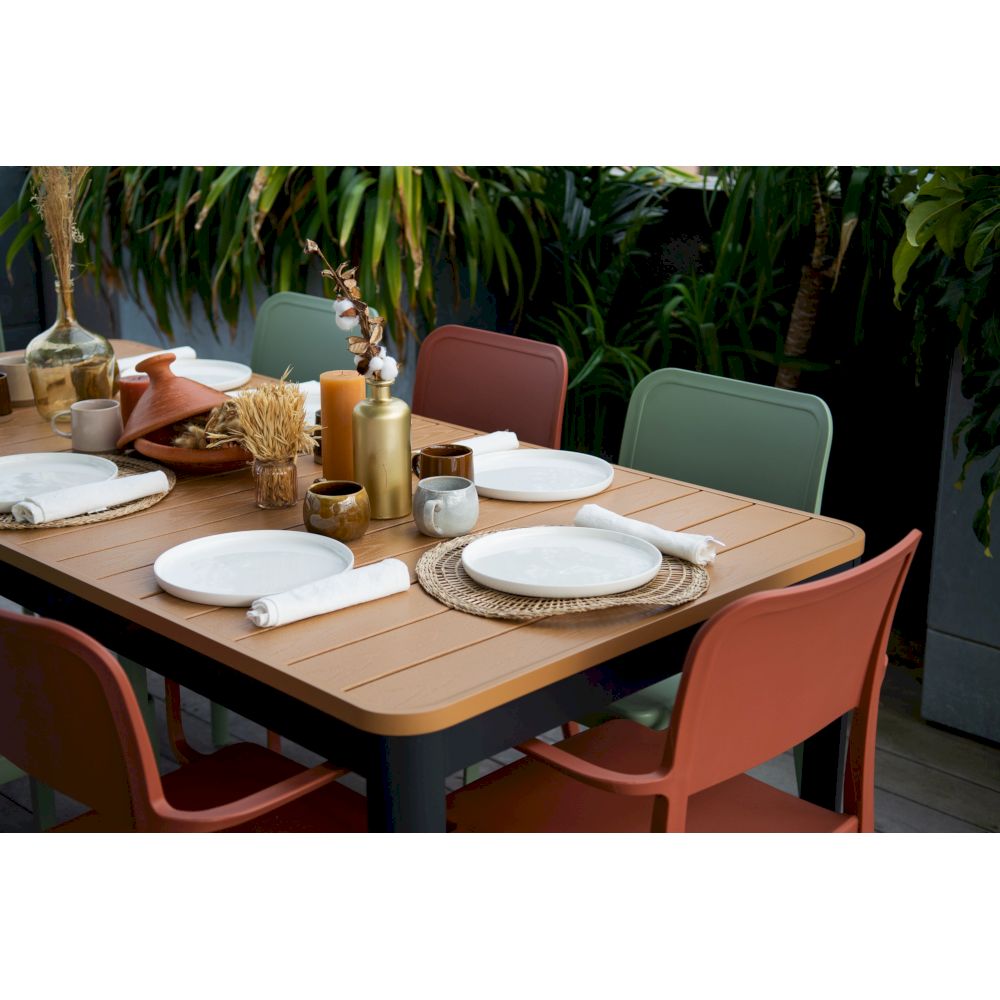 Ensemble repas Table PABLO  200x300cm + 8 Chaises PALOMA Terracotta et sauge - CEZARE